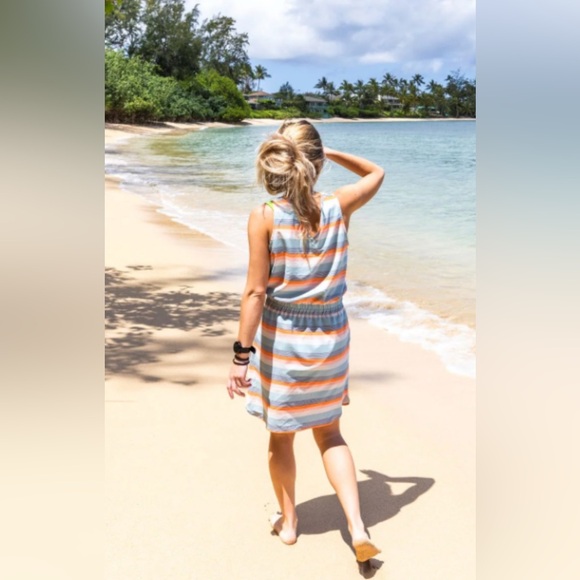 Kavu Dresses & Skirts - KAVU Ensenada Stripe Midi Athletic Outdoor Athleisure Dress Pocket Sleeveless XL